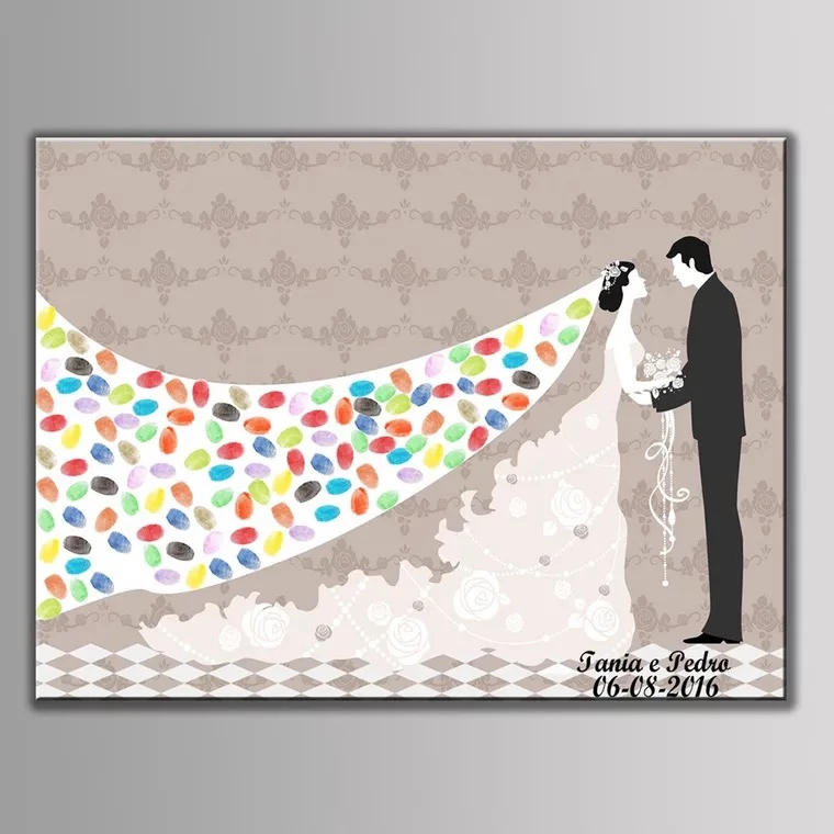 

Custom Canvas Painting Fingerprint book DIY Inkpads we are married bride groom Shower Personalize Signature name date guest book