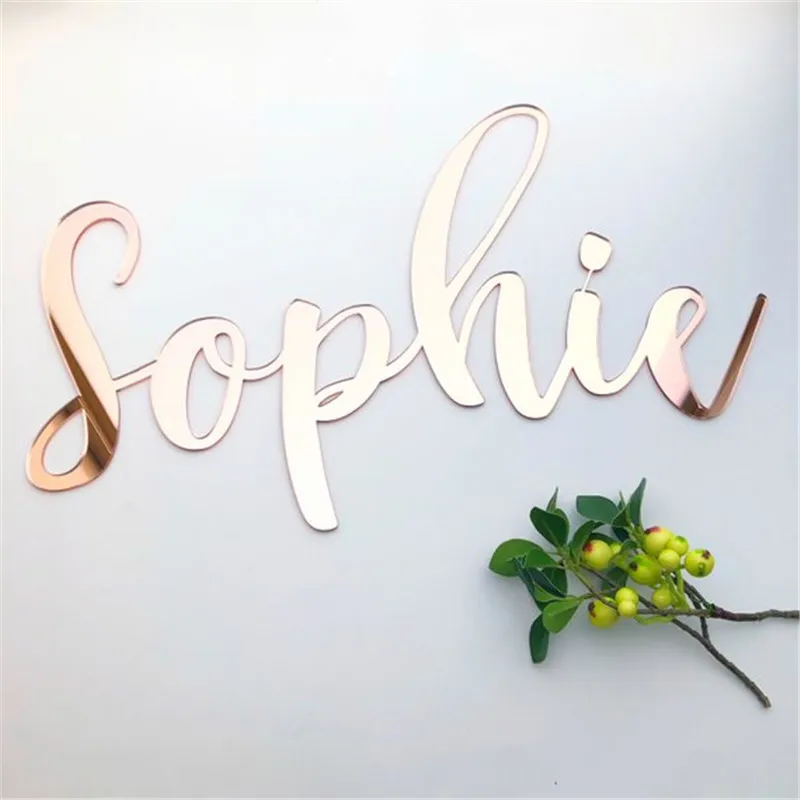 

Custom Wooden Nursery Name Sign Personalized Gold Mirror Rose Gold Acrylic Nursery Decor Wedding Script Name Sign Plaque