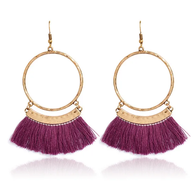 Multiple color bohemian ethnic fringed tassel earrings golden round Multiple color bohemian ethnic fringed tassel earrings golden round