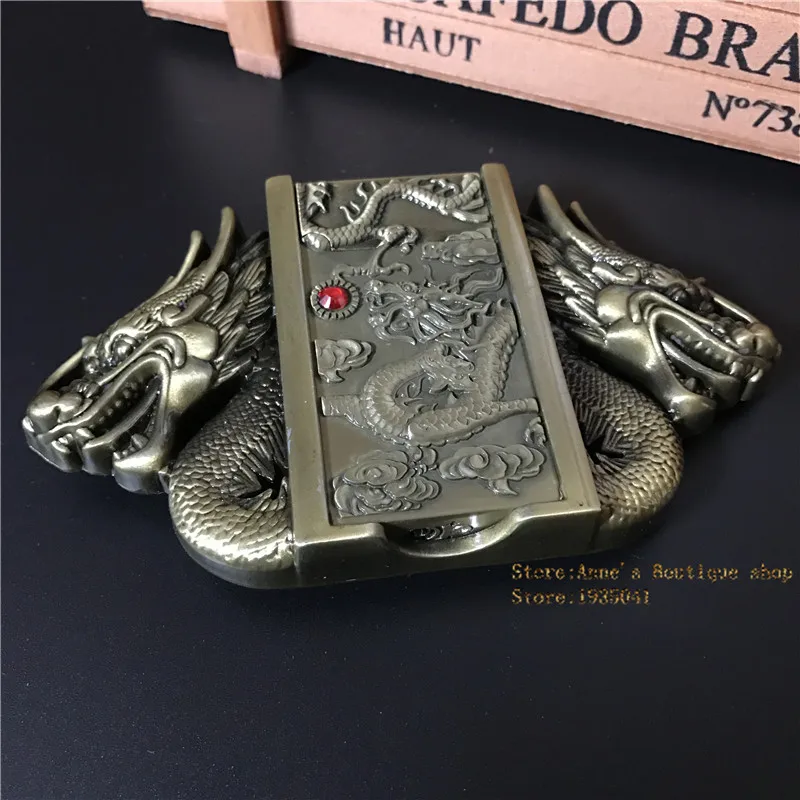 New Style Mens Luxury Metal Belt Buckle Bronze Dragon Lighter Belt