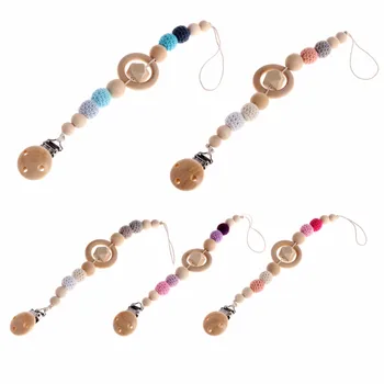 

Baby Kids Wooden Beaded Pacifier Holder Clip Nipple Teether Dummy Strap Chain