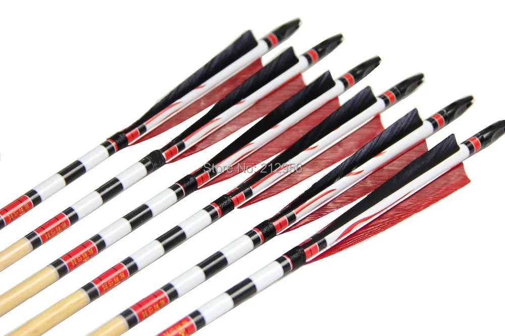 Longbowmaker Red And Black Printing Turkey Feathers Cedar Wood Targeting Arrows NWYT3 12 Pack