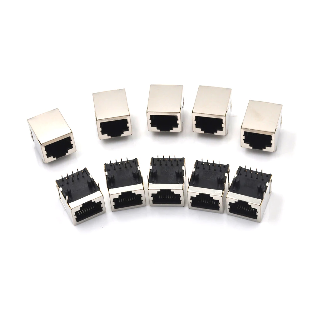 10 шт./лот 8P8C RJ45 разъем с одним портом W/ LED свет гнездо PCB для сети Ethernet передачи