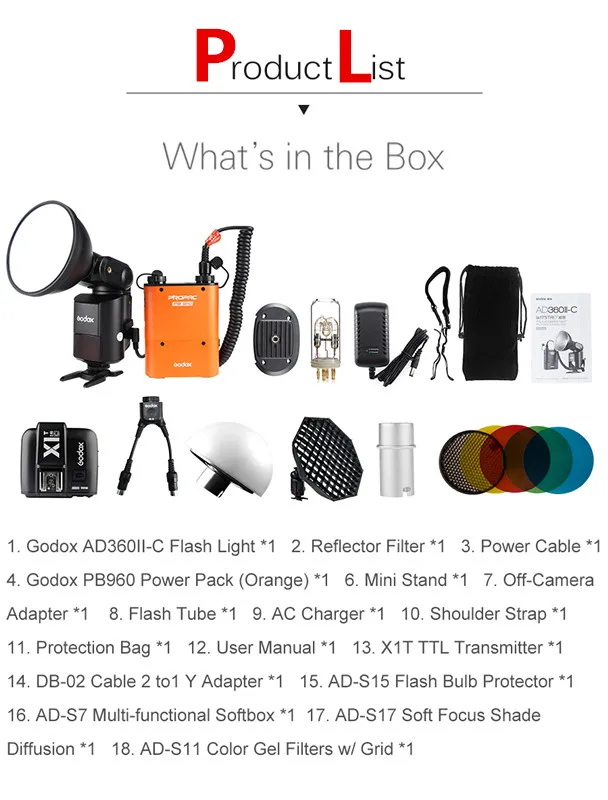 Godox AD 360 MARK II AD360II C TTL Мощная Вспышка Speedlite + PB960 блок питания оранжевый X1T передатчик