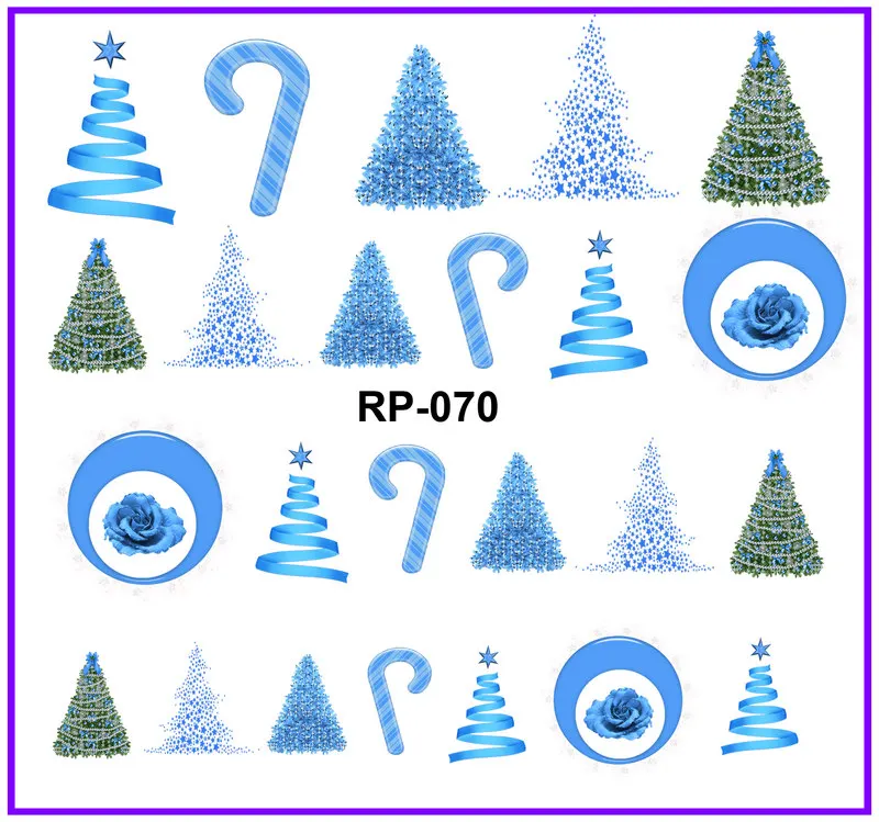 NAIL ART Красота водная наклейка слайдер стикер для ногтей Рождественская елка синий галстук-бабочка Снежный хлопья RP067-072 - Цвет: RP070