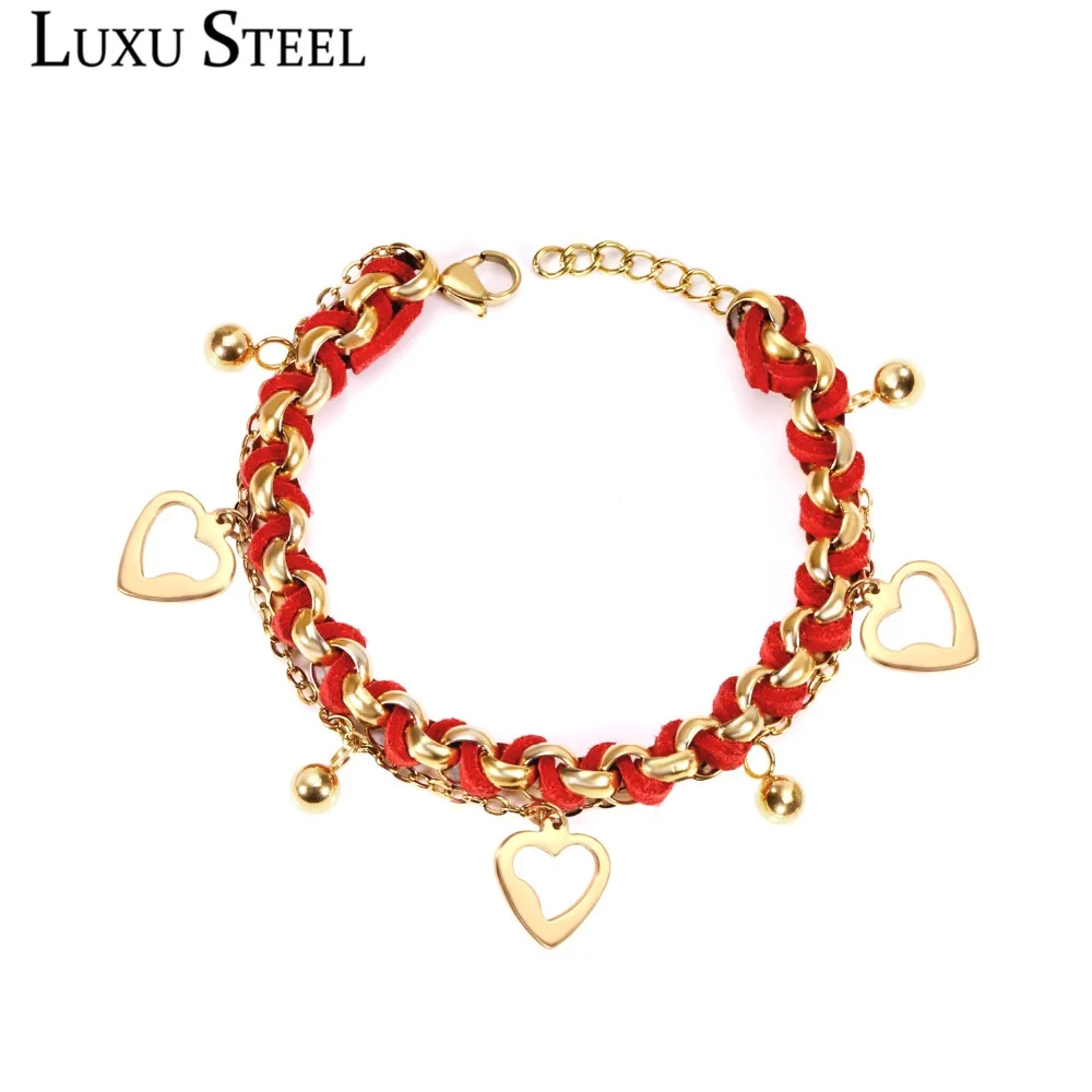 LUXUSTEEL pulseira ручной работы Красный веревка из нержавеющей стали цепи браслеты