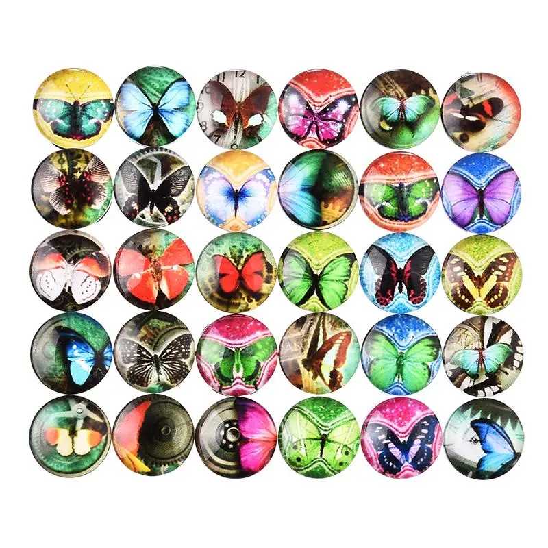 

12mm Mix Glass Cabochon Jewelry Findings Flat Back Tree Butterfly Emoji Star Spacers Accessories DIY Necklace Bracelet Earrings