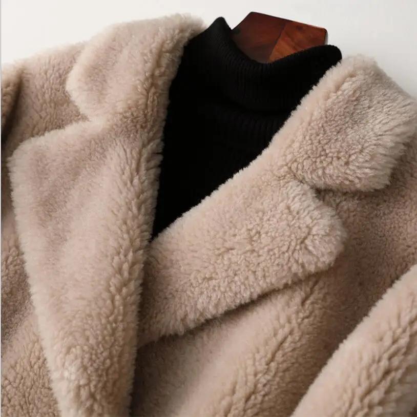 Зимнее женское пальто Новое зернистое овечье пальто из искусственного меха женское короткое тонкое двубортное шерстяное пальто