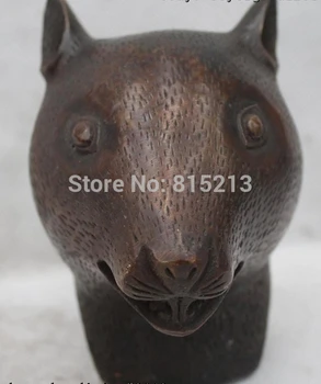 

bi0011780 5"Chinese Fengshui Bronze Lucky Zodiac Year mouse head Statue sculpture
