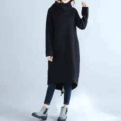 Водолазка Толстовка Платье Для женщин 2018 осенние длинные пуловеры толстовки платье миди внутри плюс фланель халат толстовки