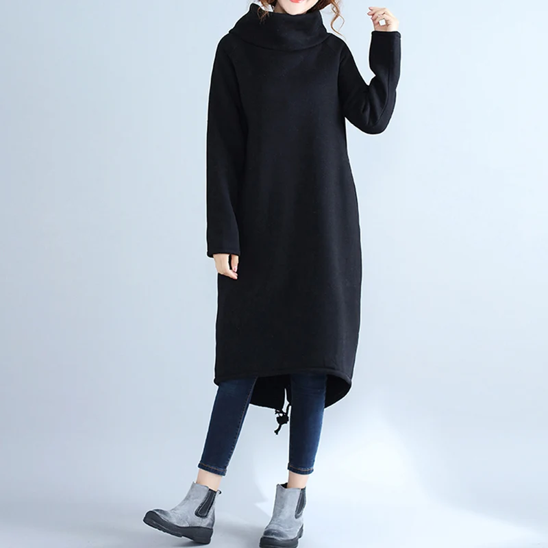 

Turtleneck Sweatshirt Dress Women 2018 Autumn Long Pullovers Hoodies Sweatshirts Midi Dress Inside Plus Flannel Robe Hoodies