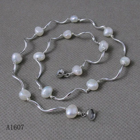 

Unique Pearls jewellery Store,Single Silver Tube White Freshwater Pearl Necklace.Magnet Clasp,Charming Women Gift Jewelry