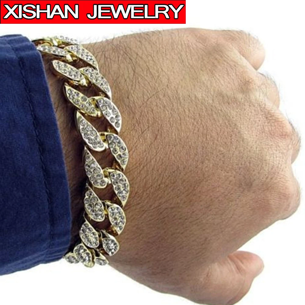

Men Hip Hop 8" Iced Out Rhinestones Cuban Stone Chain Bracelet Jewelry Wholesale
