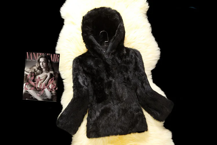 Натуральное меховое пальто из кроличьего меха с капюшоном женская новая одежда и розничная цена sr627