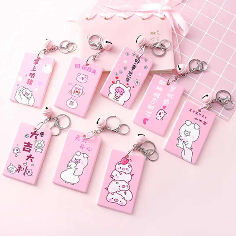 

Cartoon Cute Pink Pig Card Holder Key Chain Ring Creative Letter Student School Traffic Bank IC ID Badage Card Protection Case