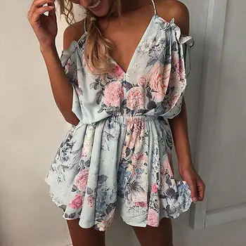 Women Rompers print lace Jumpsuit Summer Short pleated Overalls Jumpsuit Female chest wrapped strapless Playsuit 1
