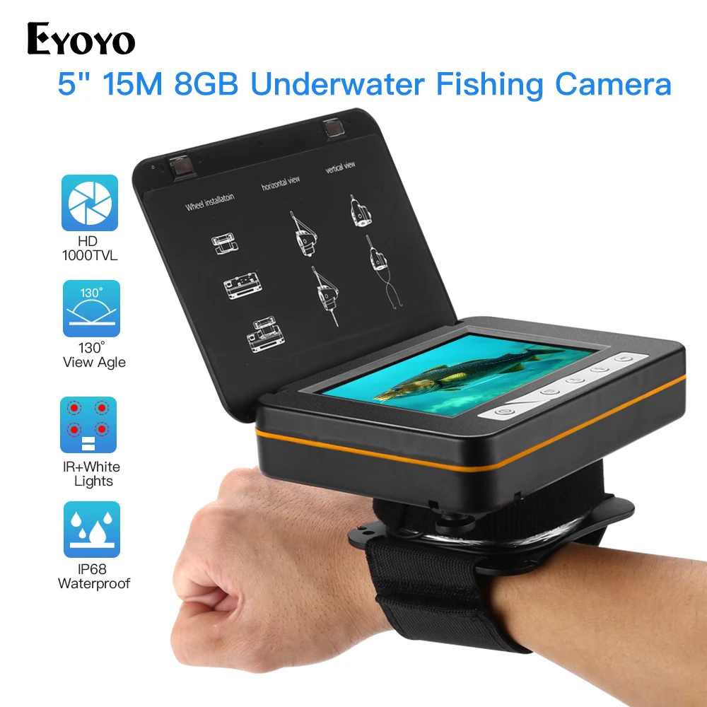 

Eyoyo 15 meters 5" 800x480 resolution Underwater Fishing Camera 4pcs Infrared+ 2pcs White LED Light DVR 8GB Camara Pesca