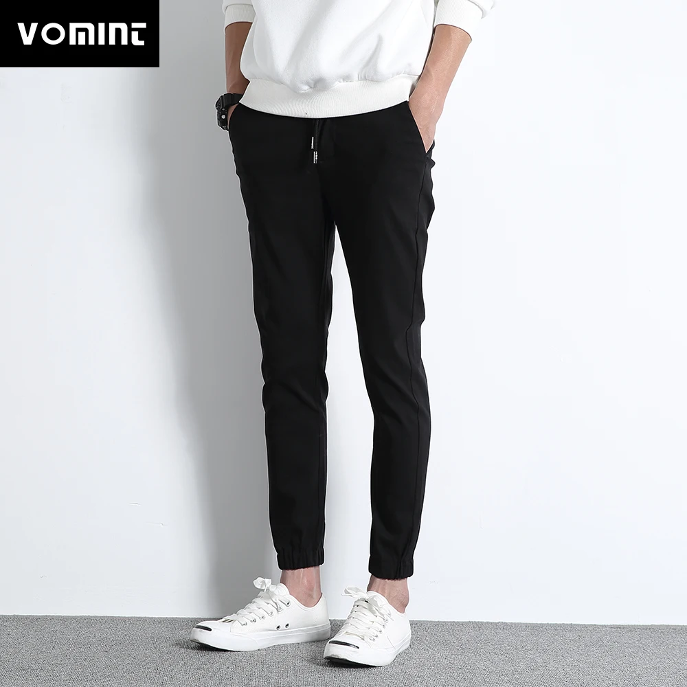 

Vomint New Fashion Pants Men Elastic Waist Youth Joggers Silm Fit Cotton Stretch Streetwear Solid Color Pants Hip Hop Trousers