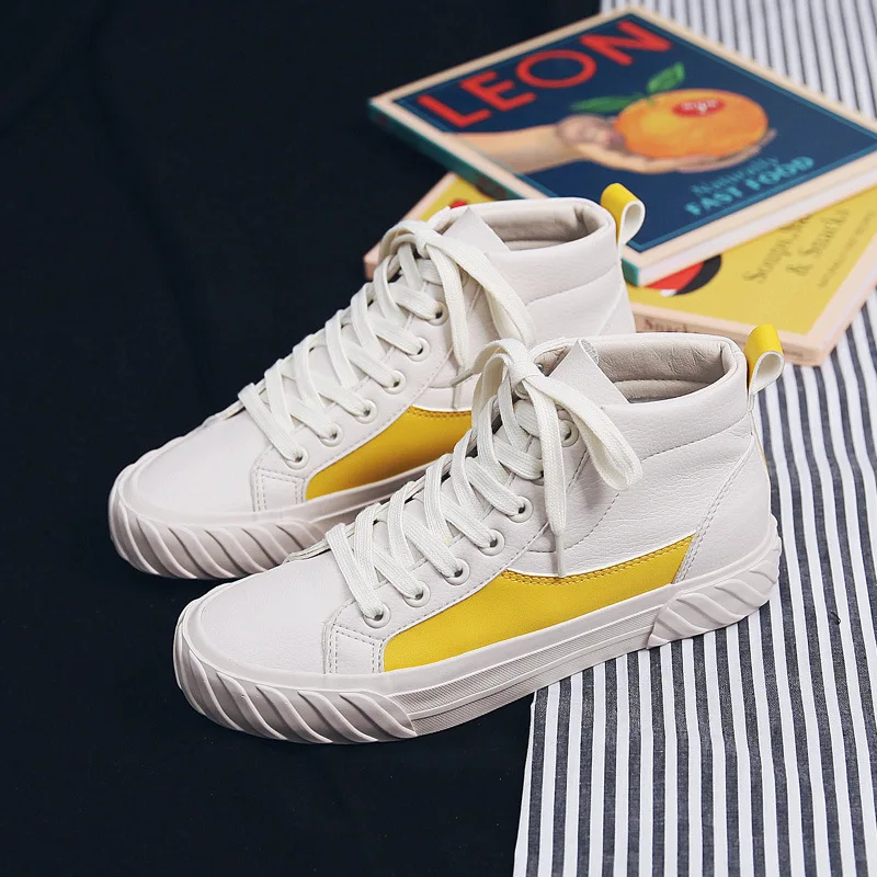 

Women Leather Shoes 2019 New Fashion Shoes Woman Casual High High-top Color PU Leather Women Casual Sneakers