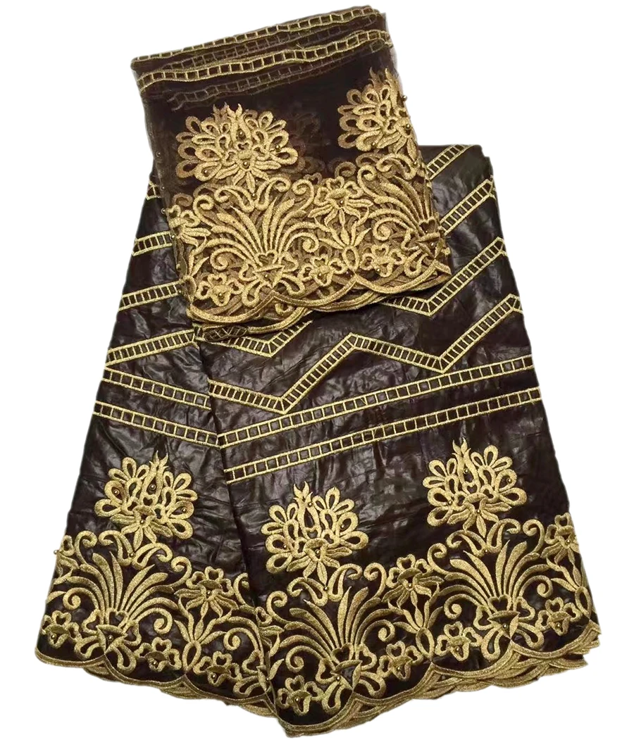 

New fashion Bazin riche lace fabric with French Net Lace fabric (5 + 2 yards ) High Quality Bazin riche lace fabric