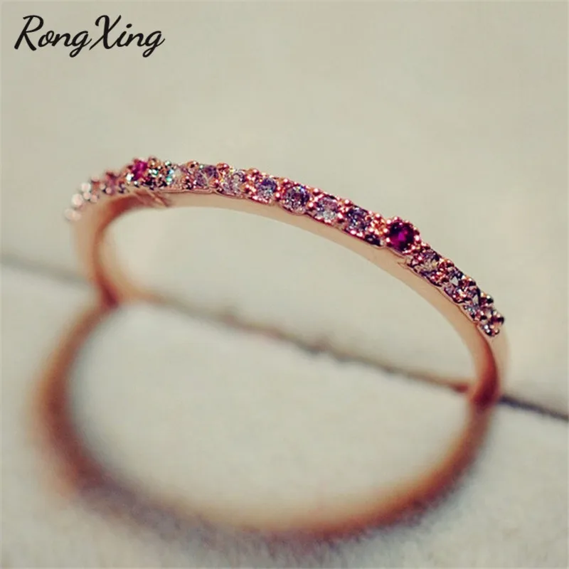 

RongXing Fashion Vintage Rose Gold Filled Rings for Women Rose Red & Clear CZ Half Eternity Wedding Band Engagement Ring RR0015