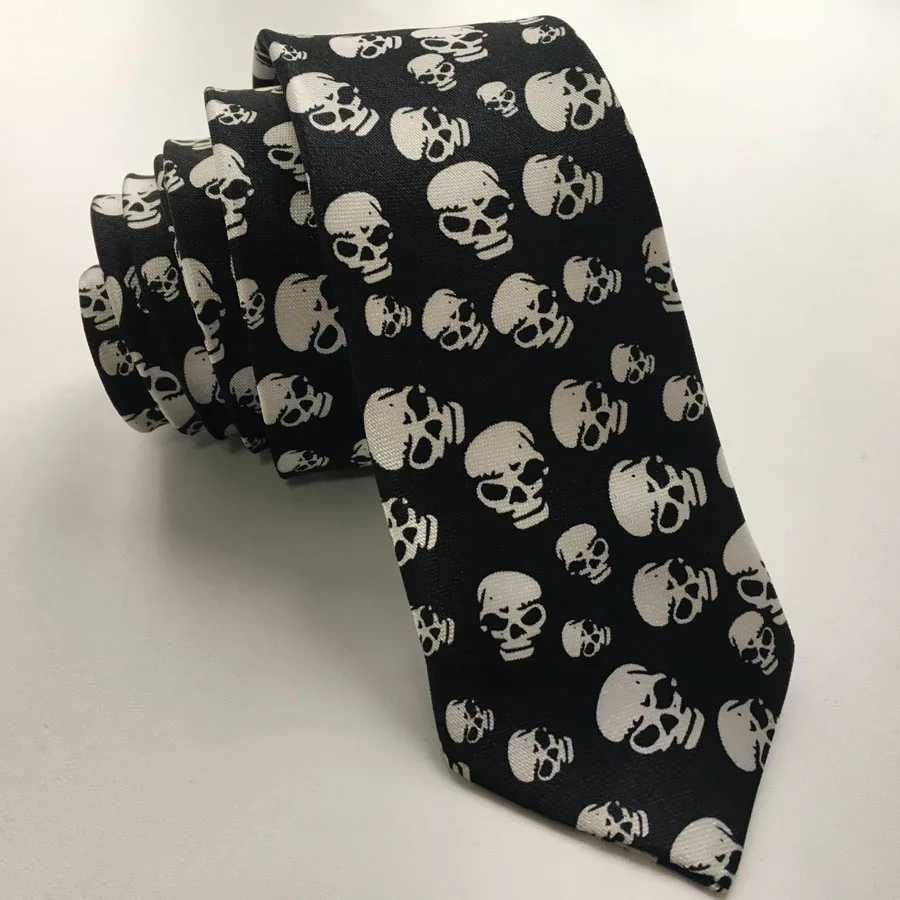 Топ поступление 5 см Модные Узкие галстуки горячие мужские Повседневные Вечерние черные галстуки с страшными черепами Gravata для Хэллоуина