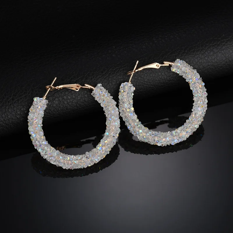 

Fashion Brand Jewelry Shiny Rhinestone Gold Earring for Women Girl Simple Crystal Big Round Hoop Earrings