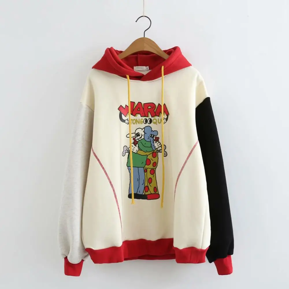 WYNNE GADIS New Spring Long Sleeve Cartoon Print Hooded Pullovers Loose Hoodies Sweatshirt for WOmen's Top Clothes