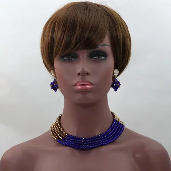 

Royal Blue&Gold Jewelry African Wedding Crystal Beads Set Nigerian Costume Bridal Necklace Jewelry Free Shipping hx429