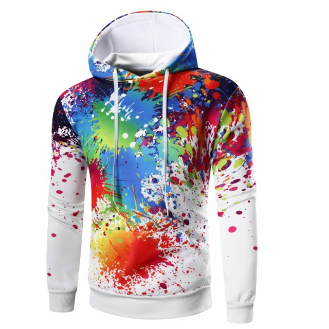 Aliexpress.com : Buy Colorful Splash Print Drawstring Men Hooded ...