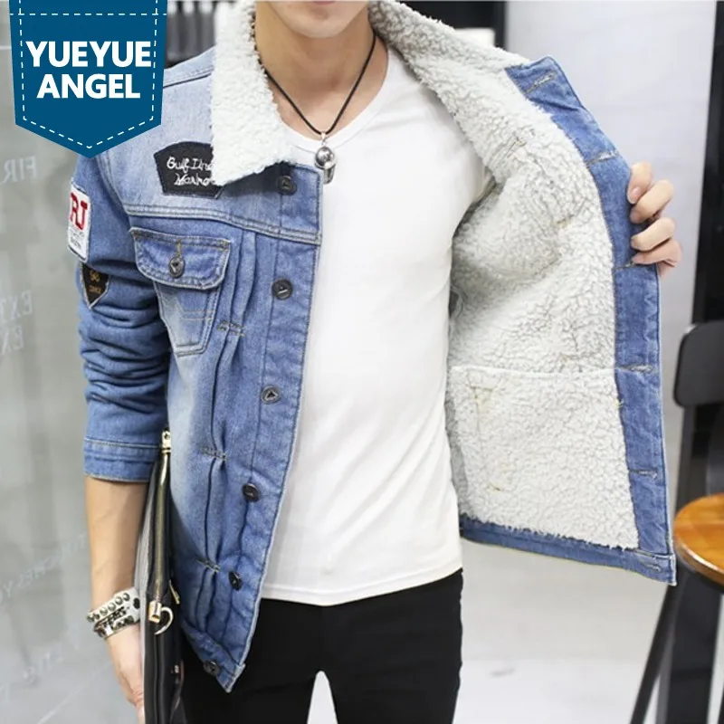 2018 New Korean Style Men's Jacket Turn-down Collar Single Breasted Denim Jacket Slim Jacket Casual Men Thick Casaco Masculino