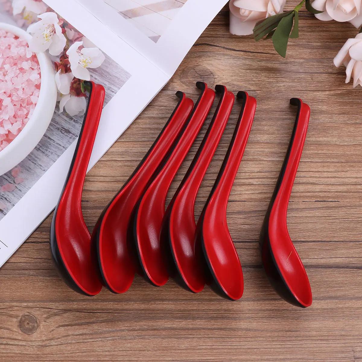 

6Pcs Large Plastic Spoons Long Soup Spoon Kitchen Cooking Home Flatware Catering Spoon Japanese Ramen Noodle Soup Spoons