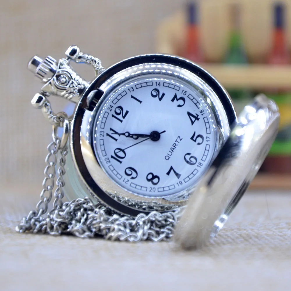 Новое поступление серебряные можно прикрепить фото стимпанк кварцевые карманные часы Аналоговые подвесные ожерелье унисекс Карманные и Fob часы подарок