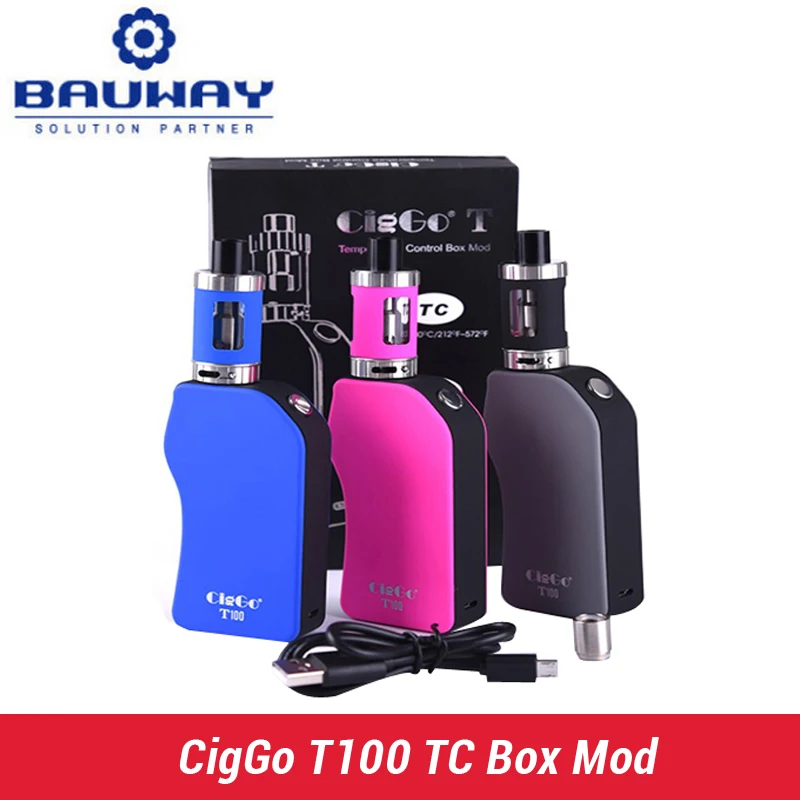 100% Orginal CigGo T100 TC Box MOD electronic cigarette box mod 2500mah battery 100 Watts Temperature Control mod kit
