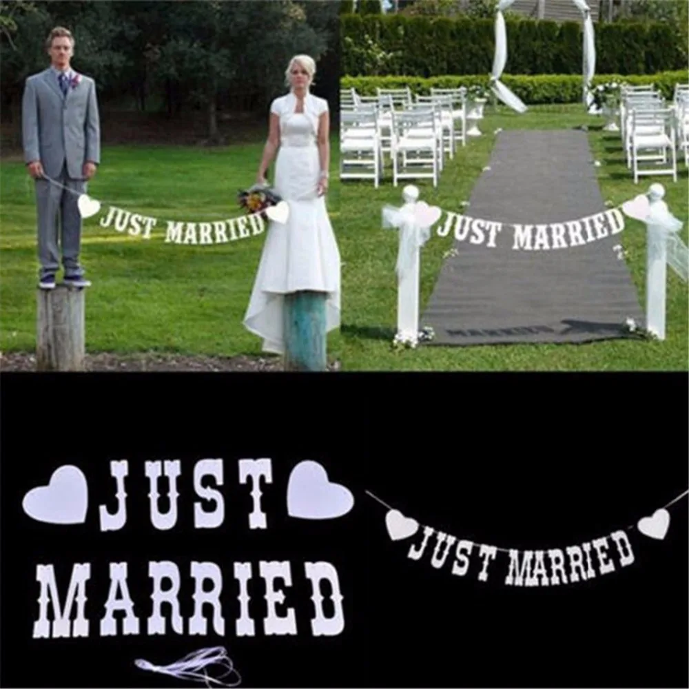 

Vintage White Paper Just Married Letter Wedding Banner Romatic Wedding Events Party Decorations Supplies With 3M Ribbon