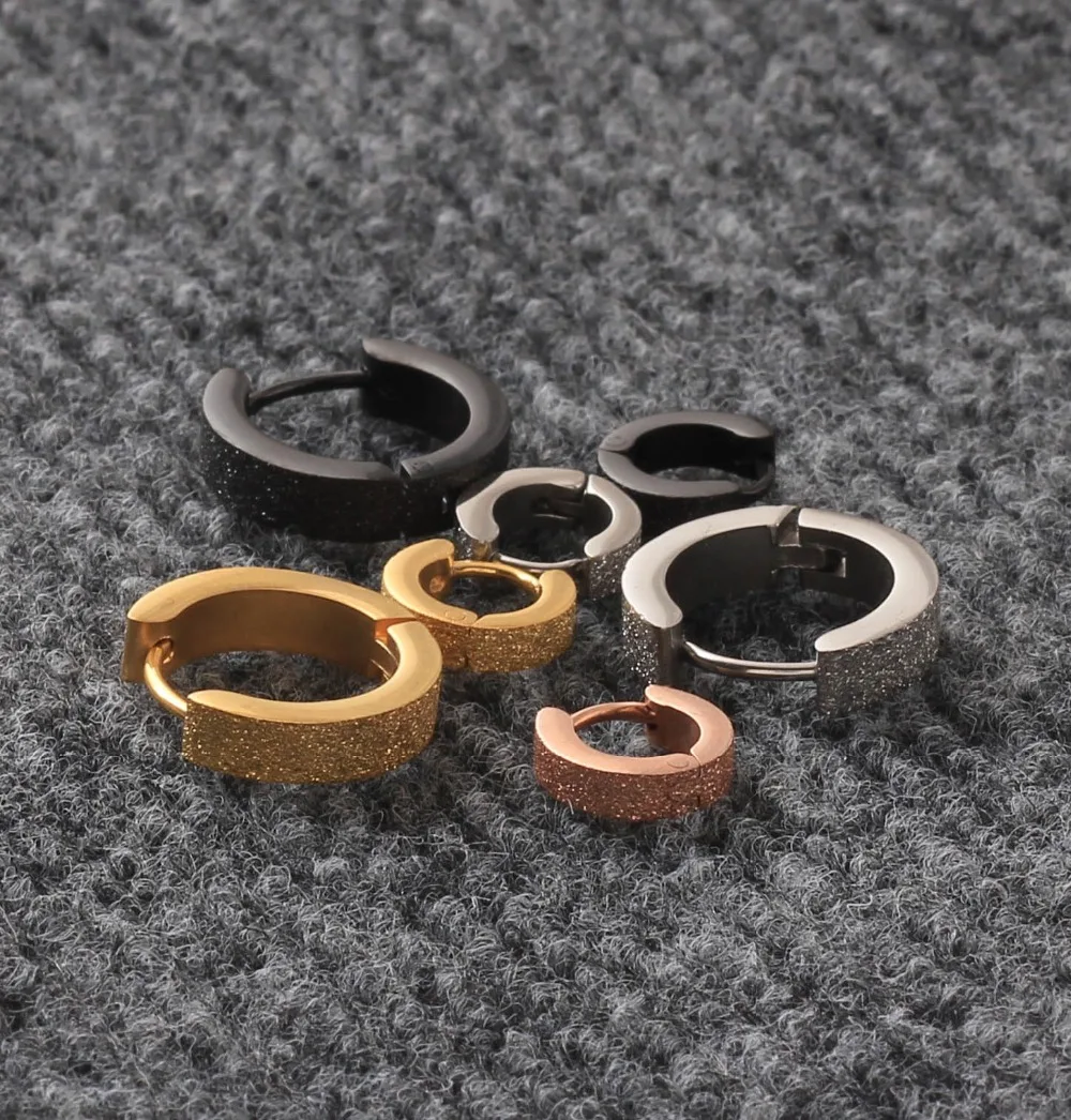 Модные женские и мужские матовые маленькие серьги-кольца, серебряные, розовые, золотые, черные, титановые, стальные глазурные серьги-кольца, ювелирные изделия