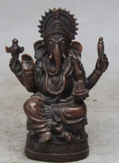 

RHS0024 6" Chinese Bronze Four Arms hand Ganapati mammon Elephant God Buddha Statue