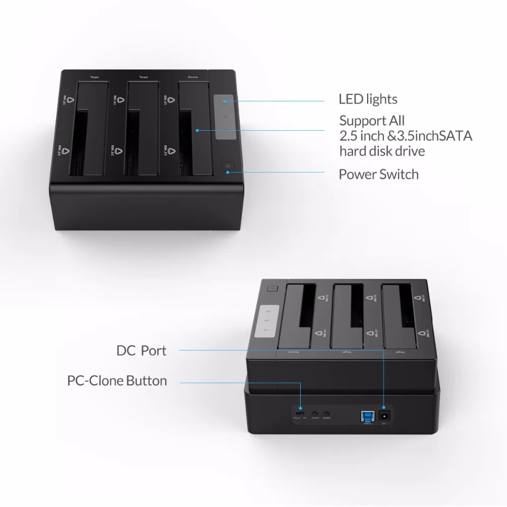 Док-станция ORICO 3-Bay USB 3,0 HDD для 2,5 3,5 дюймового жесткого диска SATA Поддержка HDD Clone с адаптером питания 12V5A Поддержка 18 ТБ