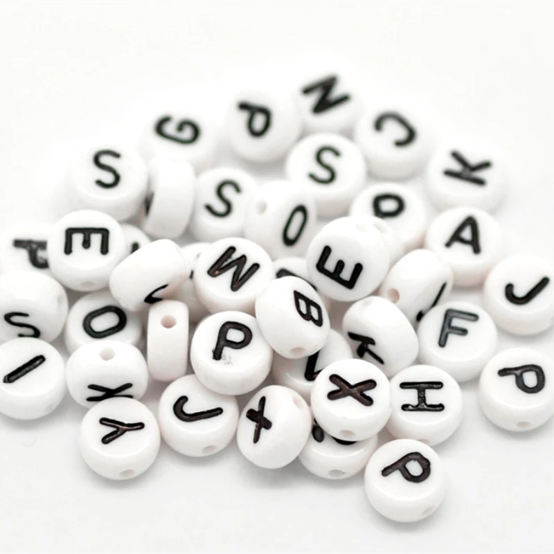 DoreenBeads черные и белые Случайных Смешанных Букв Алфавита Плоские Круглые