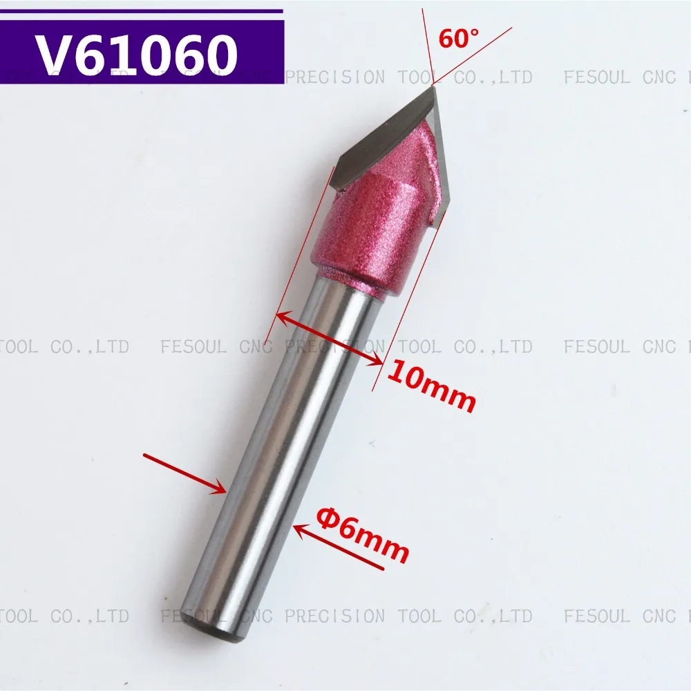 

6mm*10mm*60Degree,1pcs,Free shipping CNC Engraving Woodworking Milling Cutter,Tungsten Solid carbide End Mill,3D V Router Bit