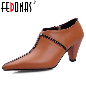 

FEDONAS 2019 Spring Autumn Genuine Leather Side Zipper Women Pumps Fashion Elegant Pointed Toe Office Ladies Dress Female Shoes