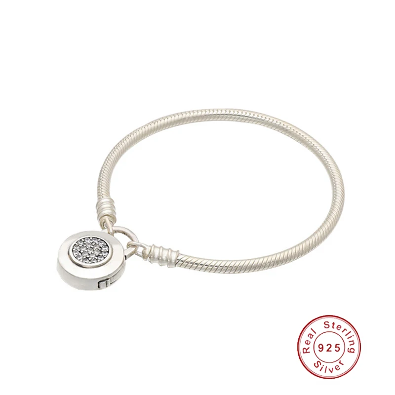 

S925 silver snake chain diamante letters round padlock openings snake bone chain