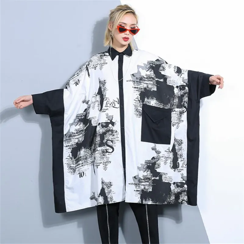 New 2019 Spring Summer Shirt Pattern Flower Loose Plus Size Clothes Long Mosaic Printing Blouse Women Tops |