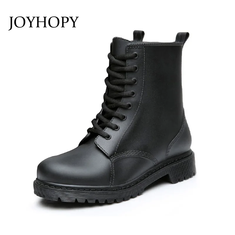 

JOYHOPY New Fashion Men PVC Rain Boots Waterpoof Ankle Shoes Man Rubber Lace Up Martin Boots Gummistiefel Rainboots AMB2016