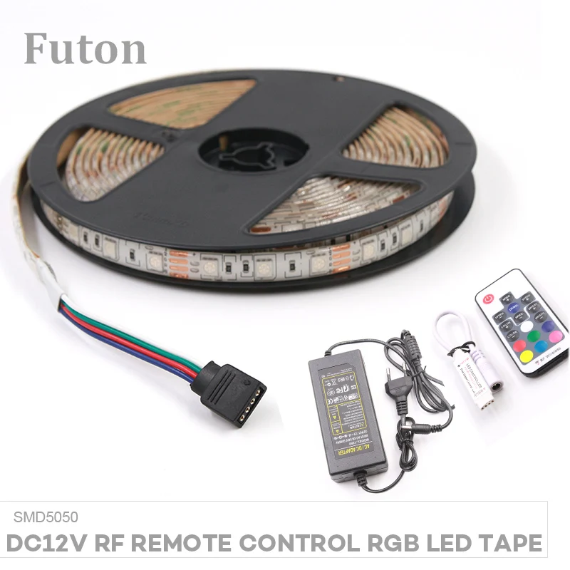 

5m DC 12V Wireless RF Remote Control RGB LED Light Strip With Adapter SMD5050 Waterproof Flexible LED Tape For Decoration