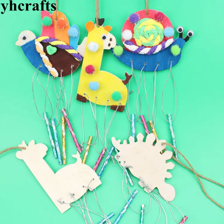 

10PCS/LOT Paint unfinished wood animal aeolian bells Christmas tree hanger Create own windbell,Home ornament Wood toy Wholesale