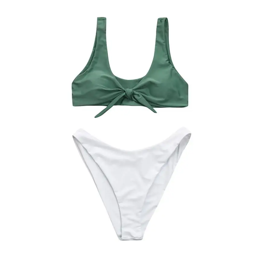 Женский сдельный купальник, сексуальный, полый, завязанный, с подкладкой, стринги, с талией, с овальным вырезом, купальник, пляжная одежда, трикини, maillot de bain - Цвет: Зеленый