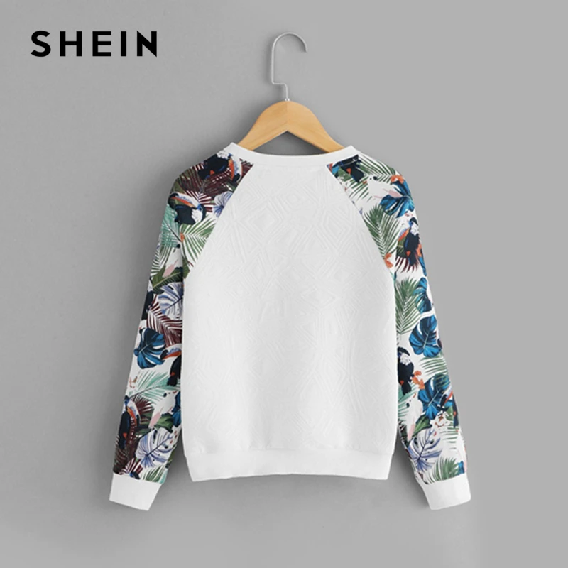 SHEIN/детская белая Милая толстовка с цветочным принтом для маленьких девочек; топы для девочек; коллекция года; Весенний Повседневный пуловер с длинными рукавами; одежда для детей