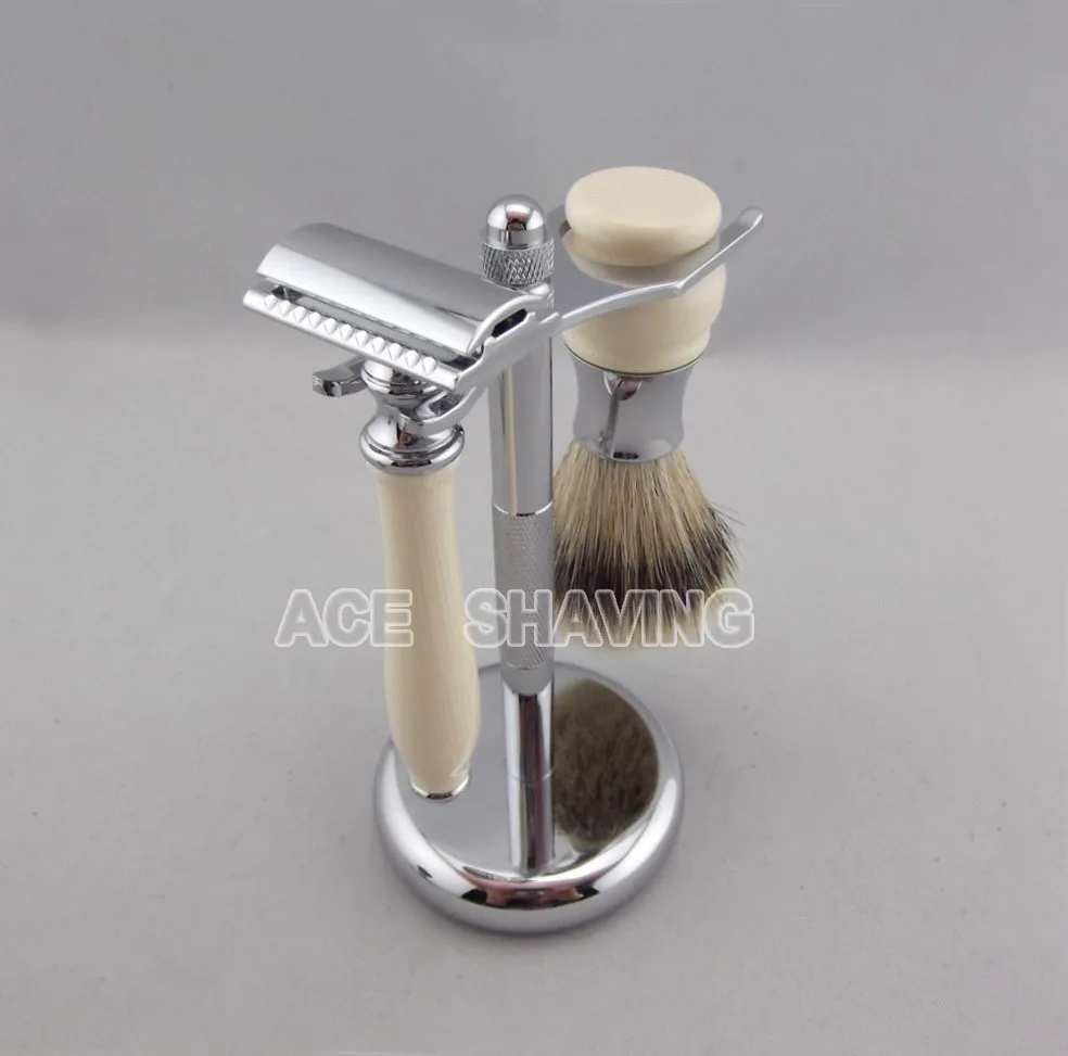 Stainless Chorme Metal Head Double Edge Safety Razor Silvertip Badger