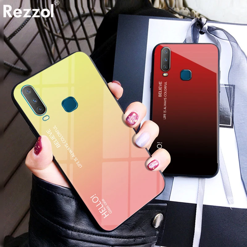 

For VIVO Y17 Case Gradient Tempered Glass Soft Silicone Bumper Back Cover For VIVO Y3 Case Rezzol Funda